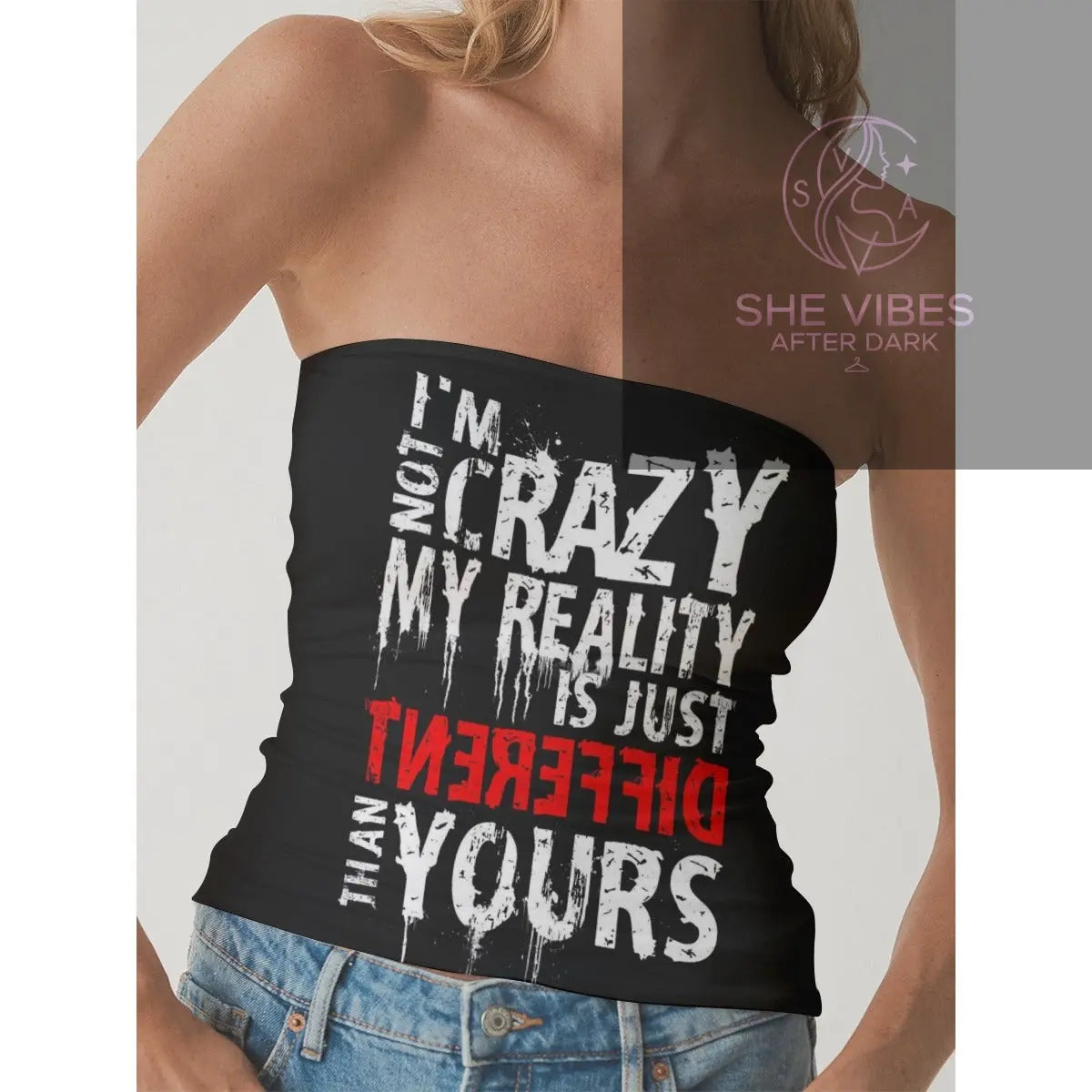 All-Over Print Women's Double-Layer Strapless Top Yoycol   SHE VIBES AFTER DARK