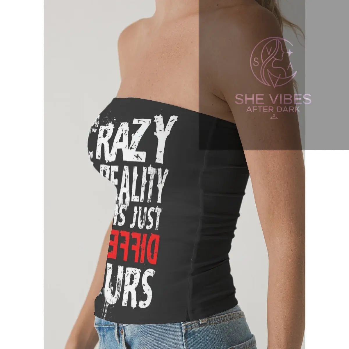 All-Over Print Women's Double-Layer Strapless Top Yoycol   SHE VIBES AFTER DARK