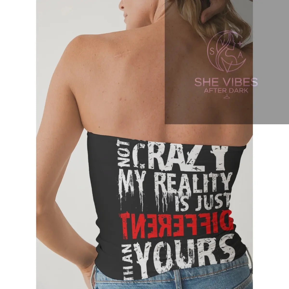 All-Over Print Women's Double-Layer Strapless Top Yoycol   SHE VIBES AFTER DARK