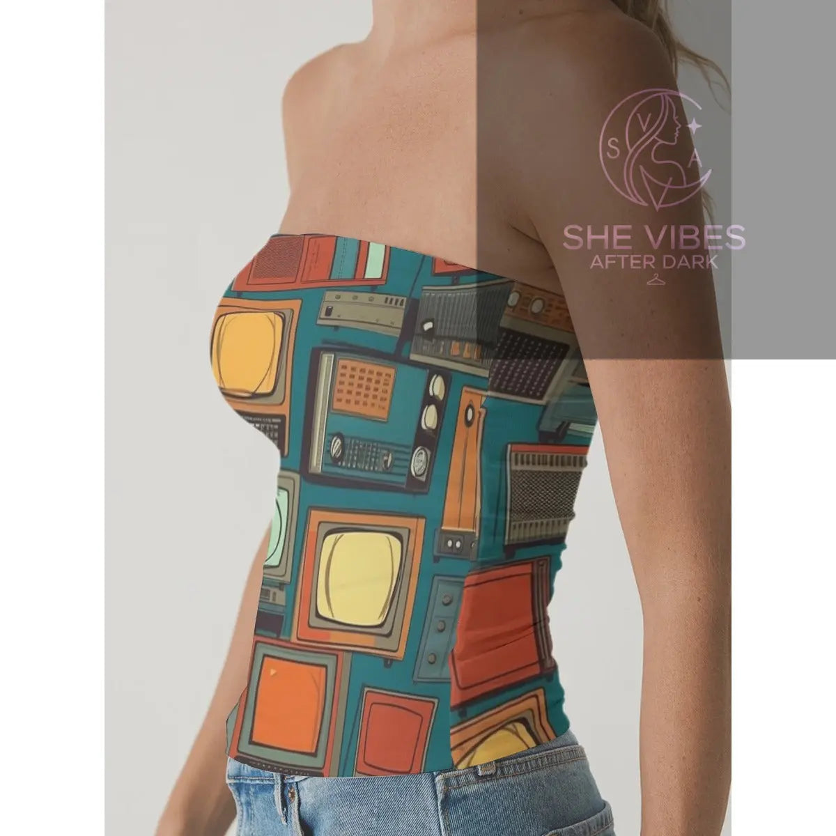 All-Over Print Women's Double-Layer Strapless Top Yoycol   SHE VIBES AFTER DARK