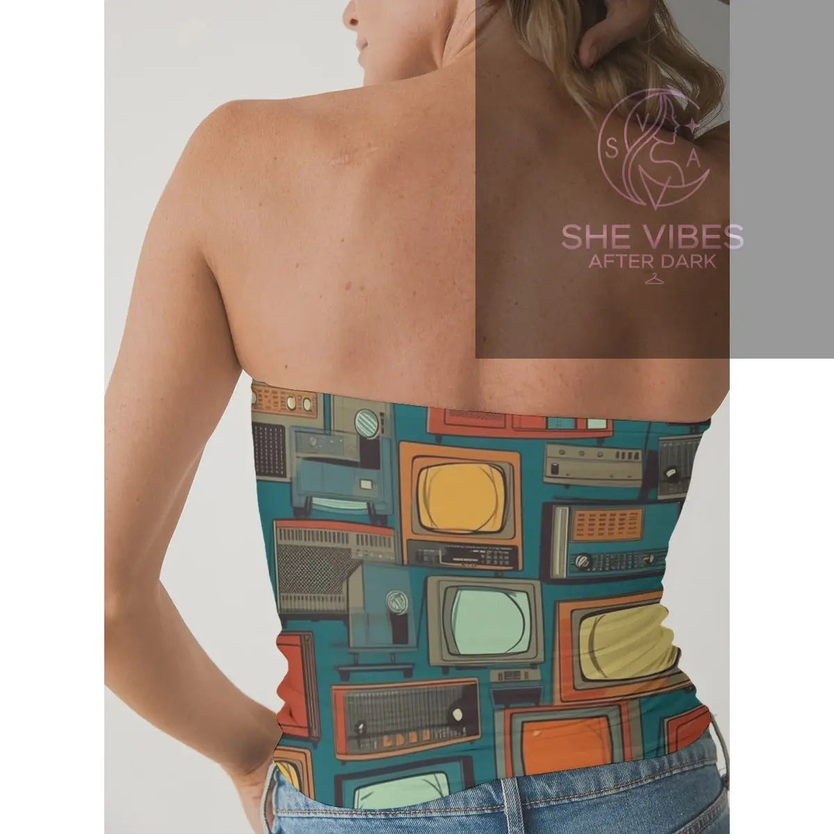All-Over Print Women's Double-Layer Strapless Top Yoycol   SHE VIBES AFTER DARK