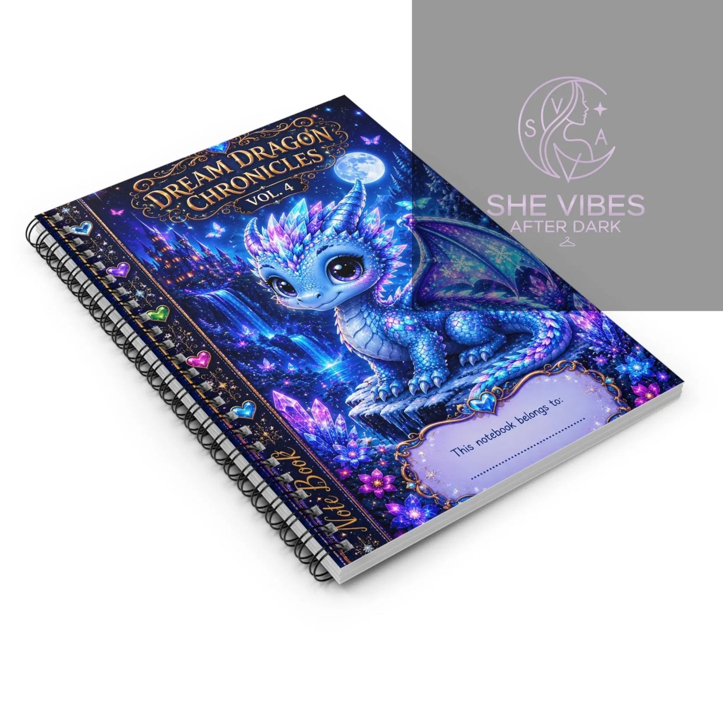 Dream Dragon Chronicles Vol. 4 — Blue Fantasy Dragon Spiral Notebook (Ruled) Printify  Paper products SHE VIBES AFTER DARK