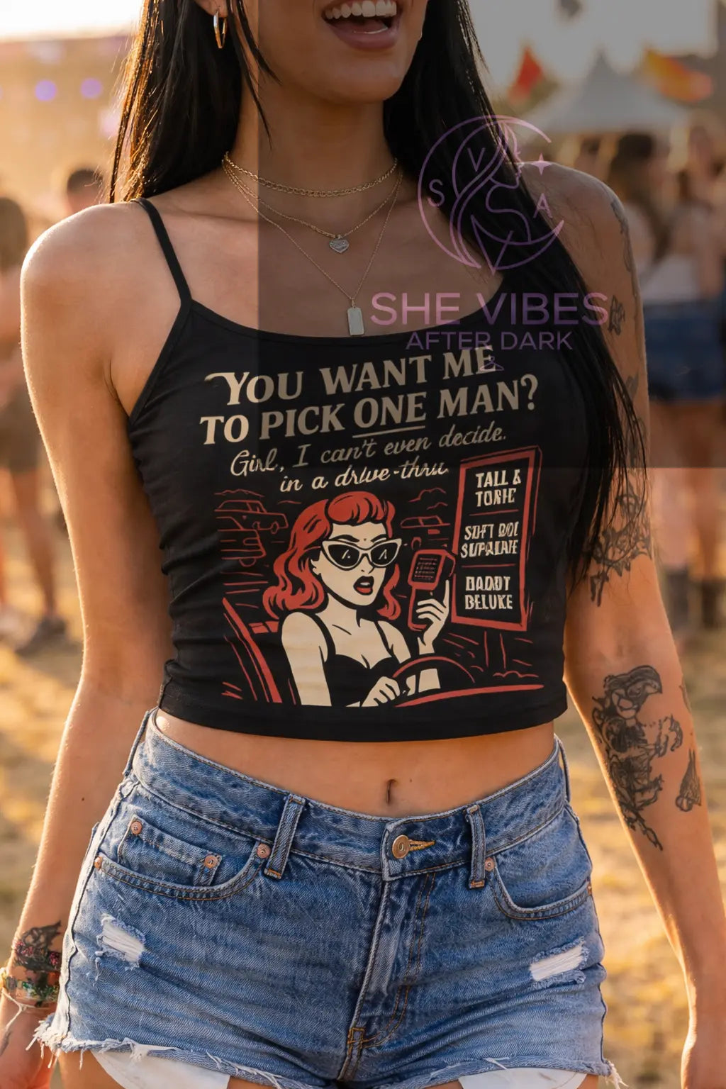 Drive-Thru Retro Quote Cami | Self Love Single Life & Humor Yoycol  Tank Top SHE VIBES AFTER DARK