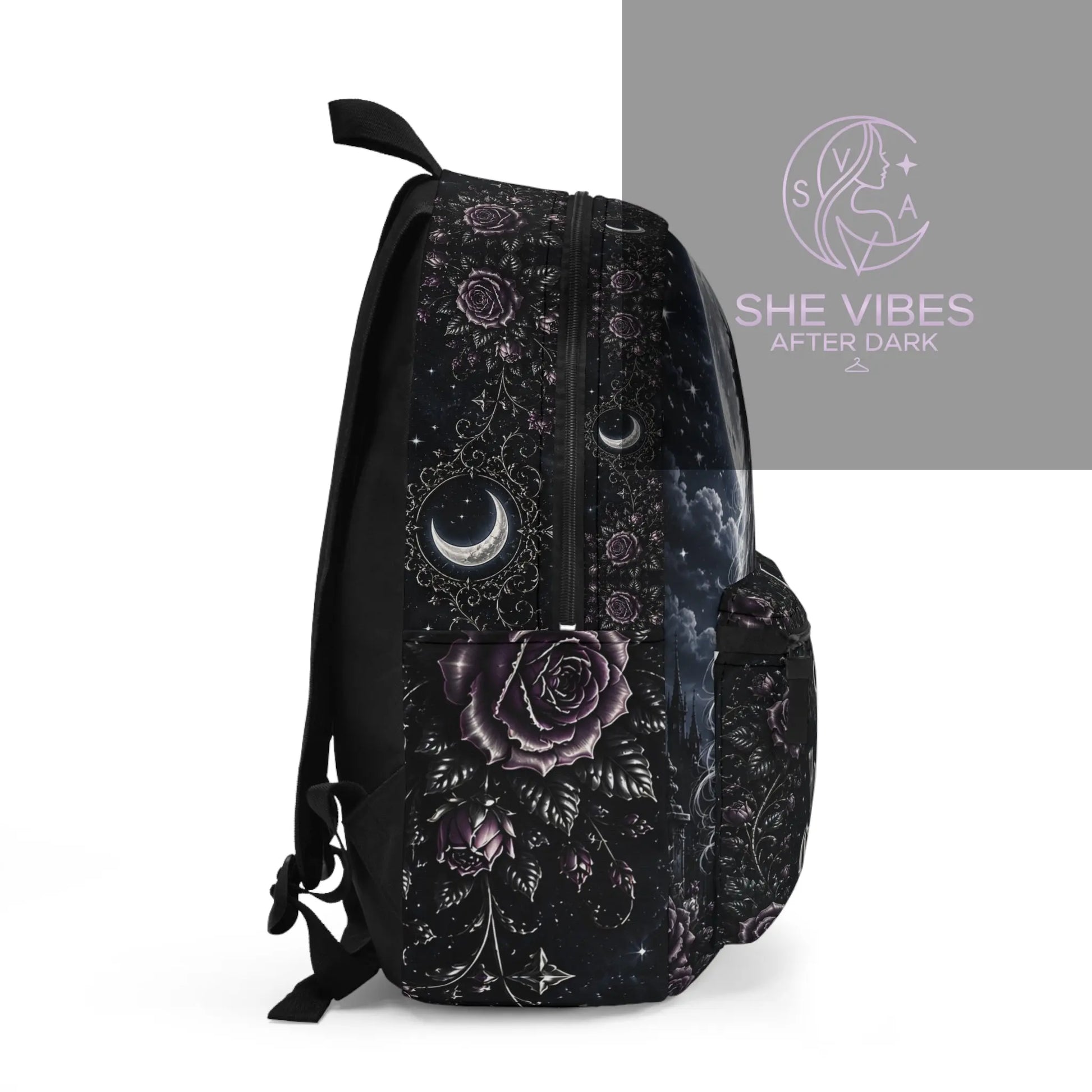 Moonlit Goth Girl Moon Rose Night Scene Backpack Printify  Bags SHE VIBES AFTER DARK