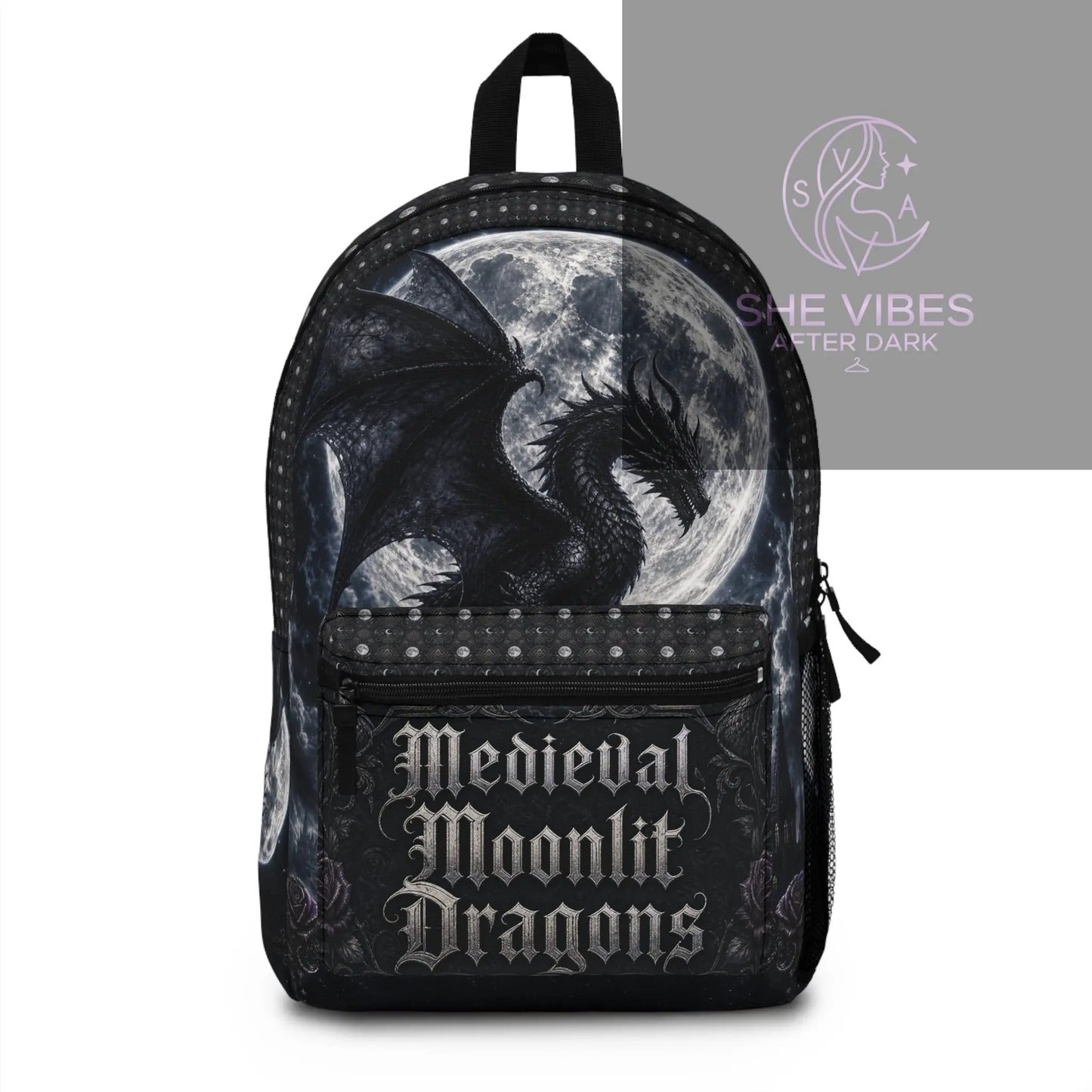 Moonlit Gothic Dragons Backpack | Medieval Dragon Moon Design Printify  Bags SHE VIBES AFTER DARK