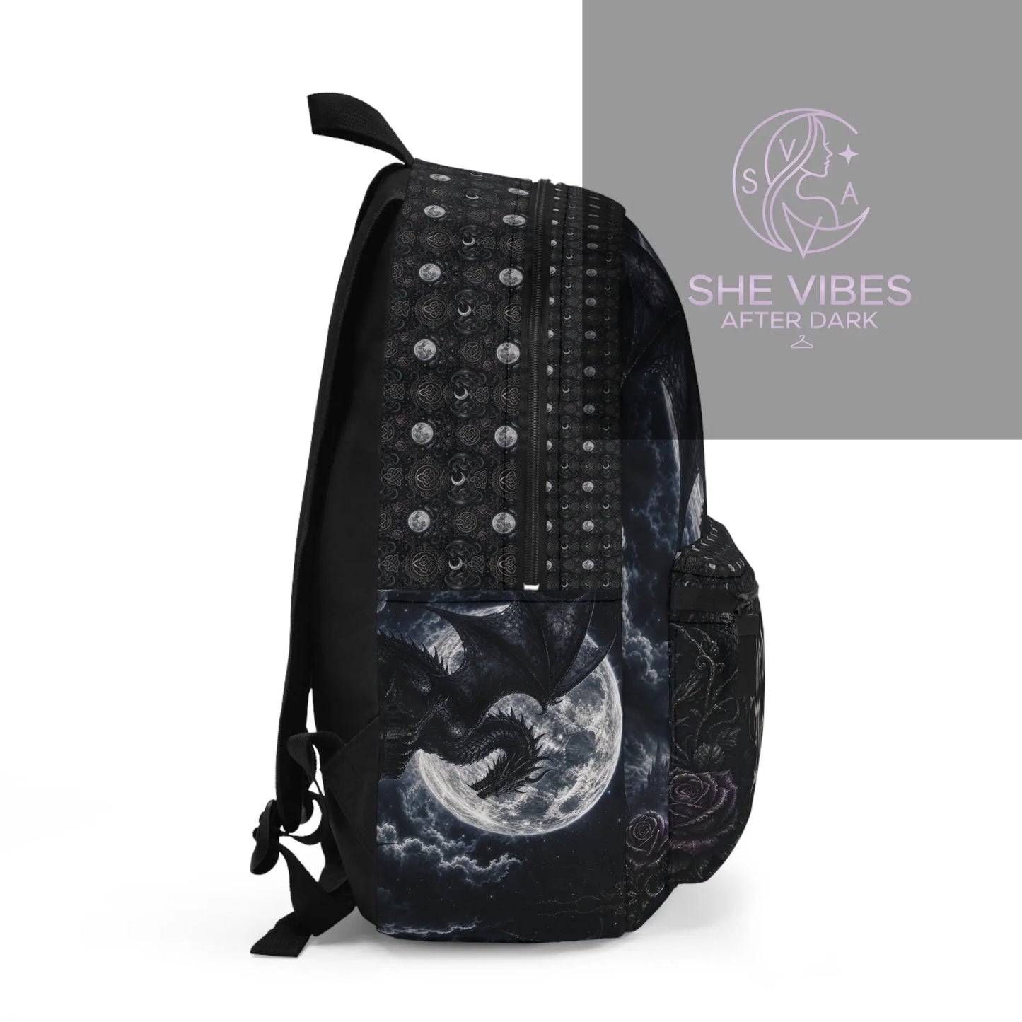 Moonlit Gothic Dragons Backpack | Medieval Dragon Moon Design Printify  Bags SHE VIBES AFTER DARK