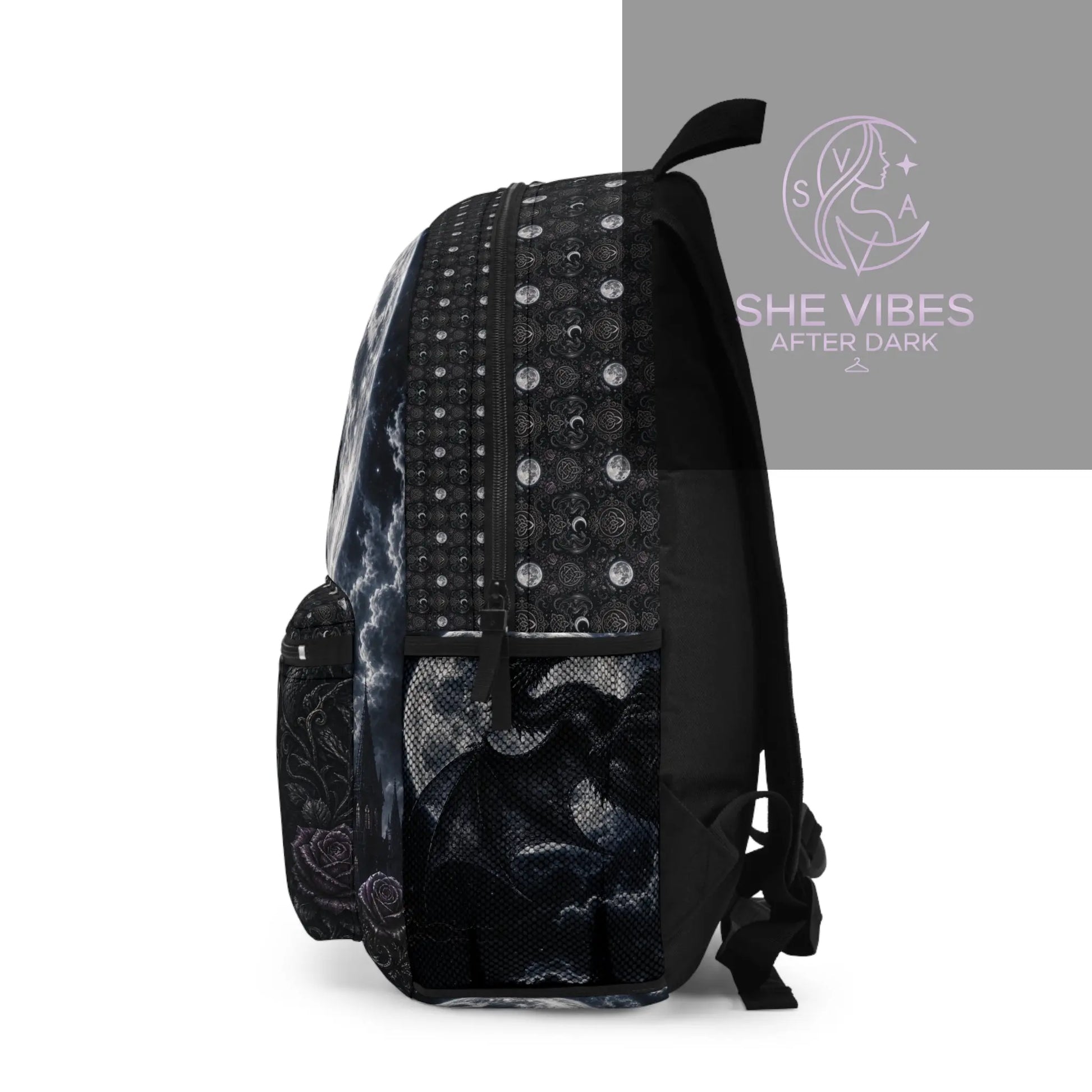 Moonlit Gothic Dragons Backpack | Medieval Dragon Moon Design Printify  Bags SHE VIBES AFTER DARK