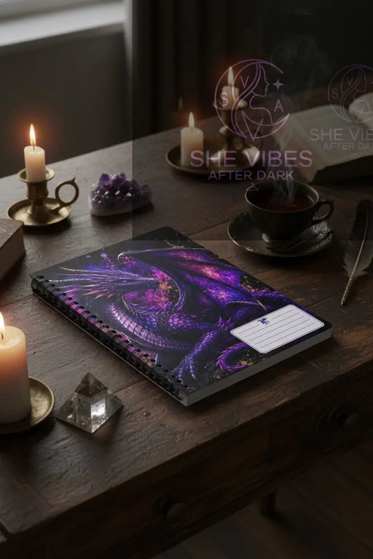 Purple Dragon A5 Wirobound Notebook — Lined Journal for Fantasy Fans Printify  Paper products SHE VIBES AFTER DARK