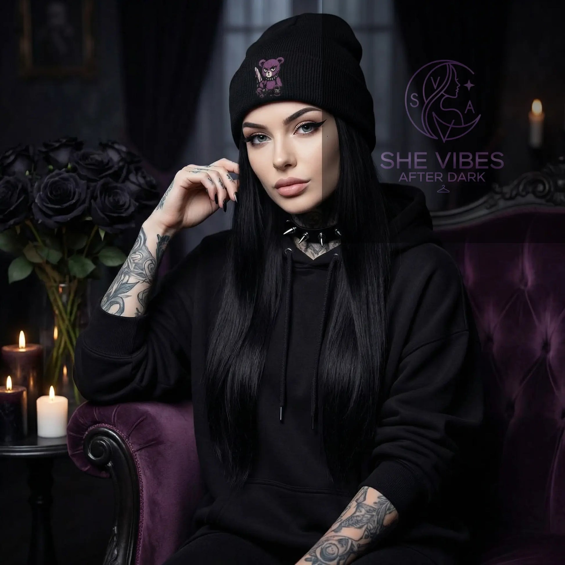 Single Life Quote Beanie – Cute but Psycho Teddy Bear Embroidered Hat for Him Yoycol  Beanie SHE VIBES AFTER DARK