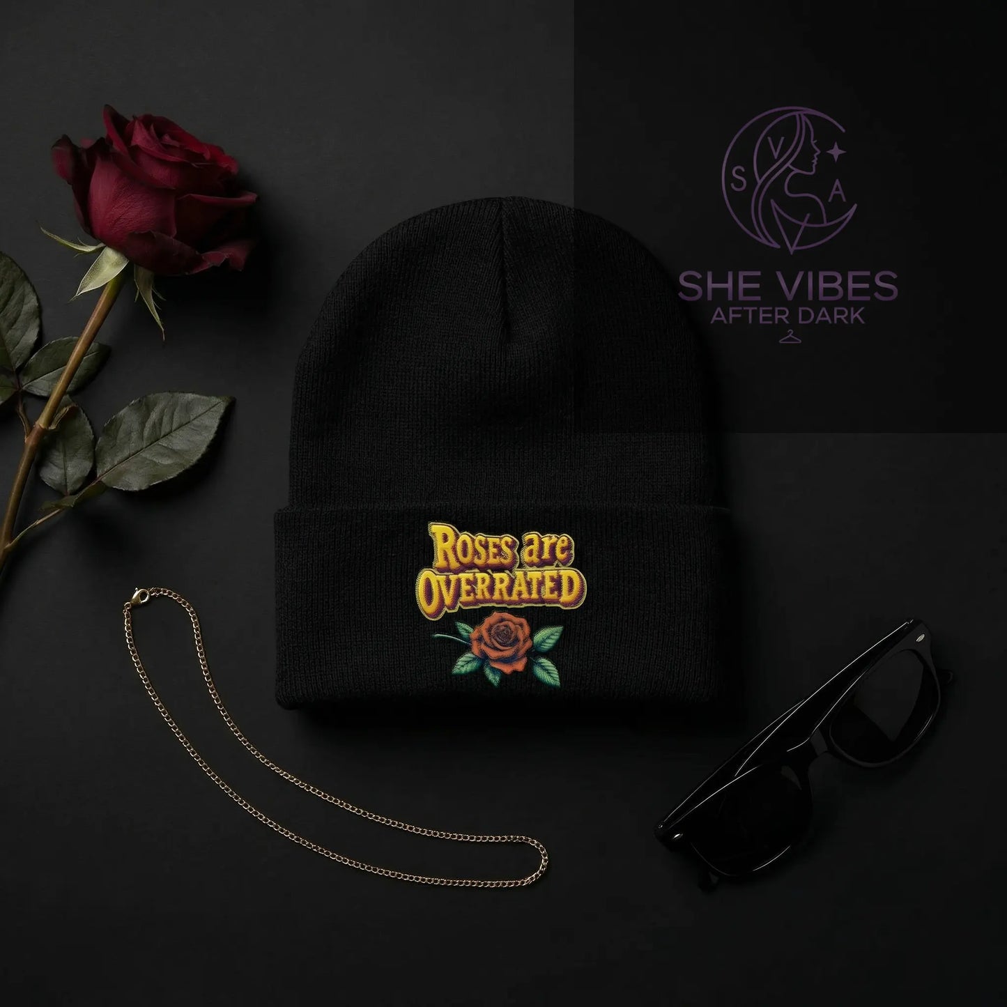 Single Life Quote Beanie – Roses Are Overrated Funny Anti-Romance Hat for Men Yoycol  Beanie SHE VIBES AFTER DARK