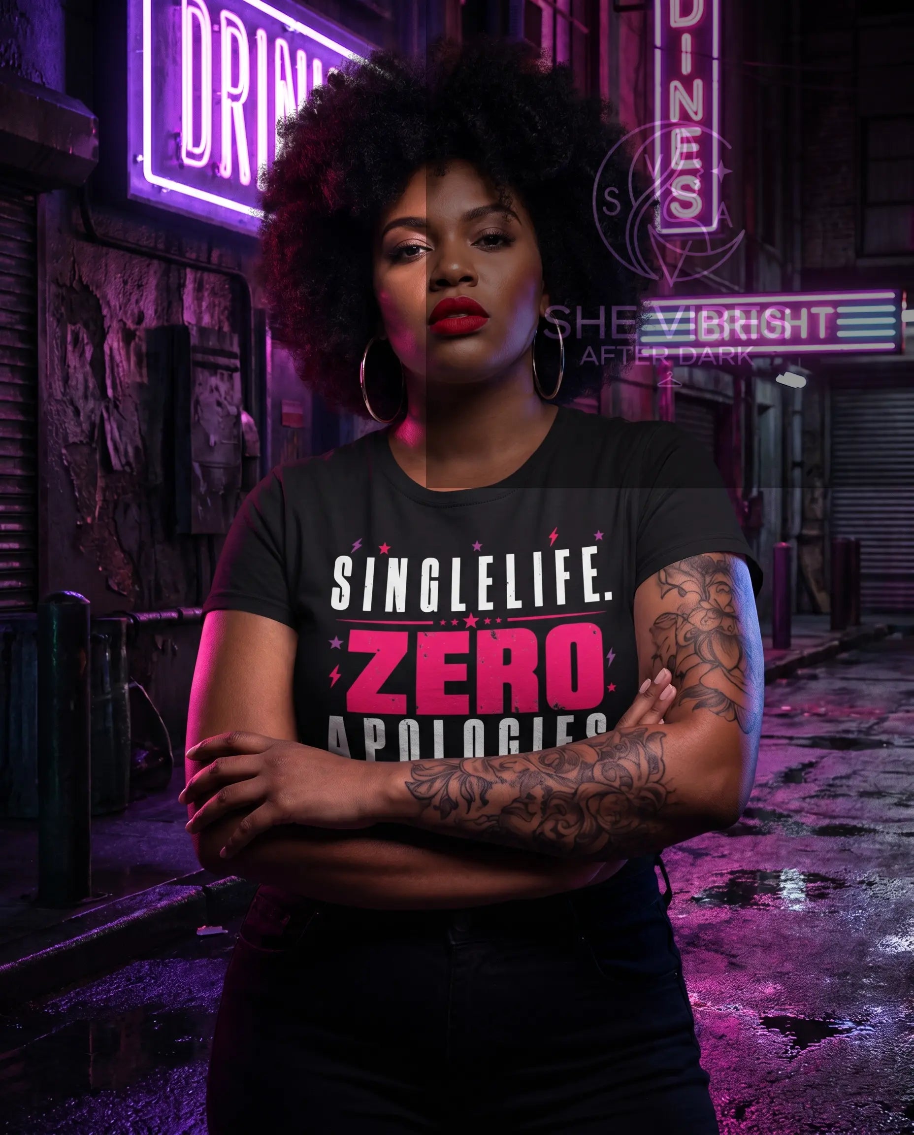 Single Life. Zero Apologies. Women's Tee Printify  T-Shirt SHE VIBES AFTER DARK
