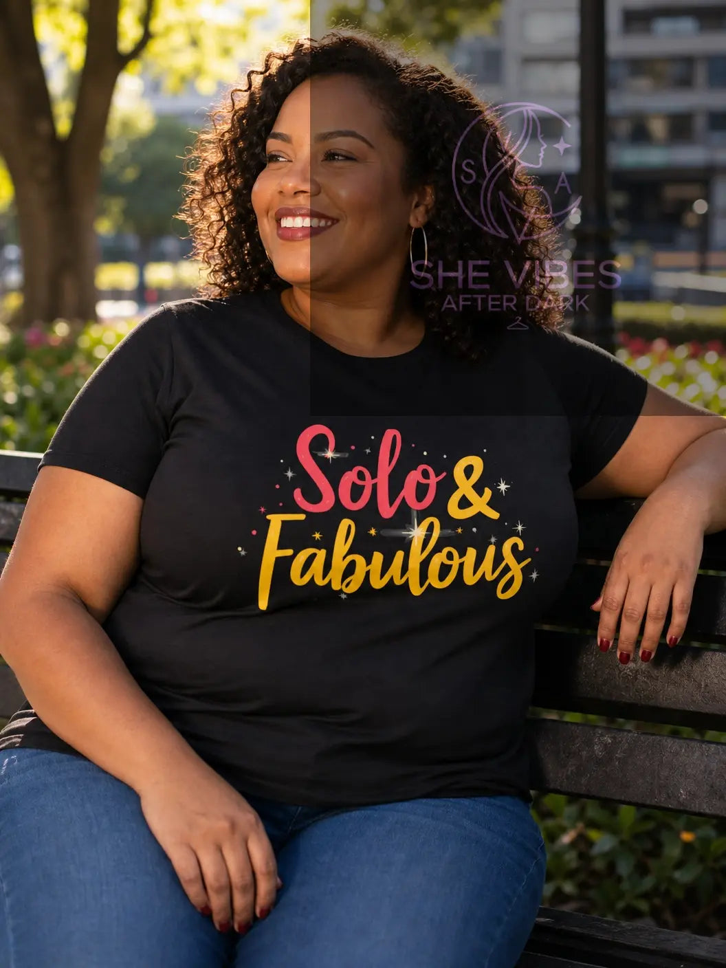Solo & Fabulous T-Shirt — Bold Script Graphic Tee for Confident Singles Printify XL / Black T-Shirt SHE VIBES AFTER DARK 22.00
