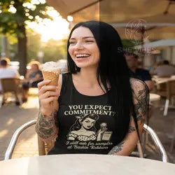 “You Expect Commitment?” Racerback Tank – Retro Ice Cream Quote Top for Single Girls Yoycol  Tank Top SHE VIBES AFTER DARK