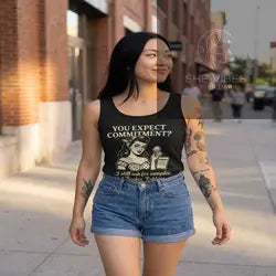 “You Expect Commitment?” Racerback Tank – Retro Ice Cream Quote Top for Single Girls Yoycol  Tank Top SHE VIBES AFTER DARK